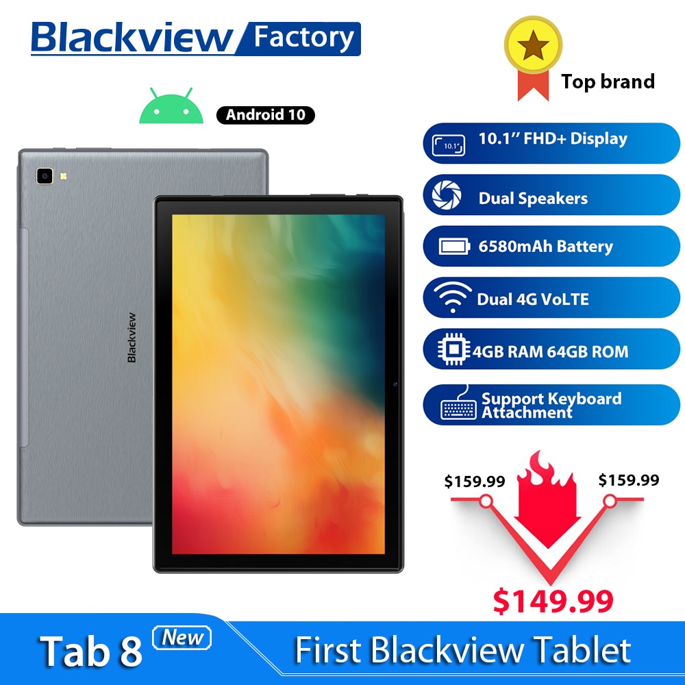 10.1 Inch Blackview Tab 8 Tablet Android 10.0 4GB RAM 64GB ROM Google Play 4G Phone Call 13.0MP Rear Camera 6580mAh Tablets PC|Cellphones| - AliExpress