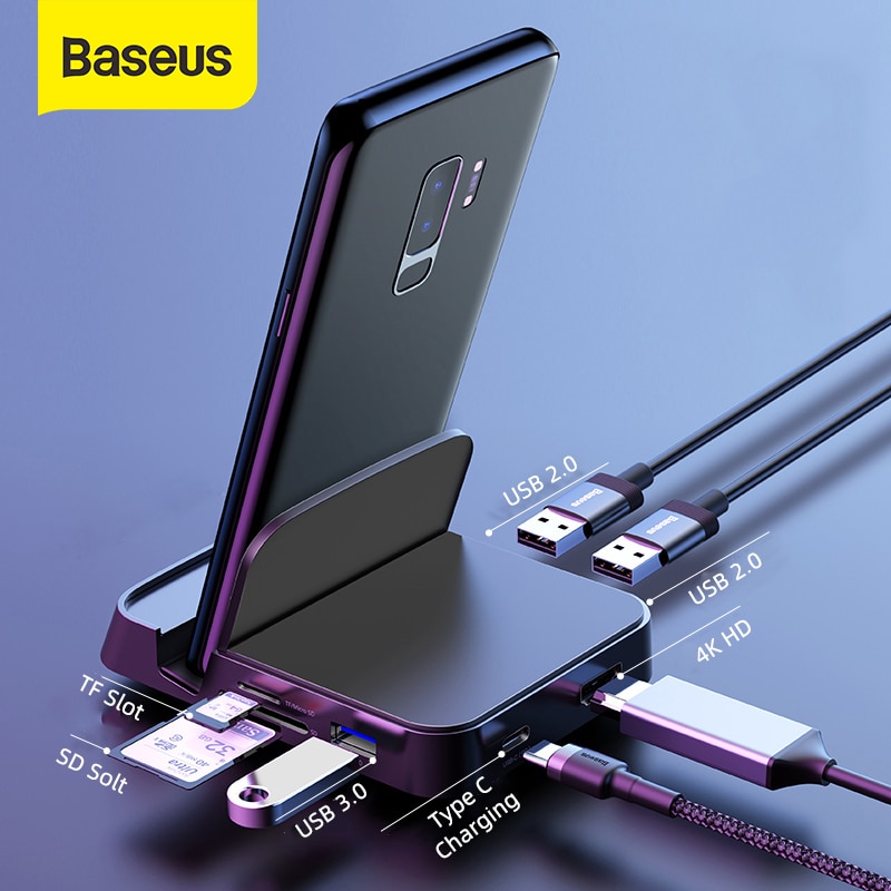 Baseus 7 in 1 USB C HUB Phone Holder Type C Docking Station for Huawei P40 Mate 30 Samsung S20 S9 to USB 3.0 USB HUB Type C HUB|USB Hubs| - AliExpress