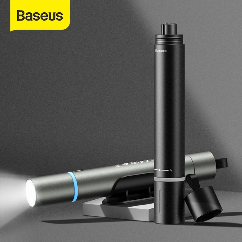 Baseus LED Flashlight USB Rechargeable Waterproof Torch Camping Lantern Portable Car Safety Hammer Window Breaker Emergency Tool|LED Flashlights| - AliExpress