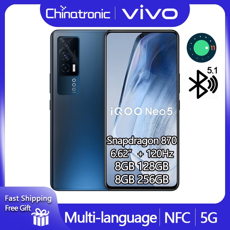 New iQOO Neo 5 8GB 256GB 5G Mobile Phone Snapdragon 870 6.62"120Hz AMOLED 4400mAh Battery 66W Fast Charge OTG NFC|Cellphones| - AliExpress