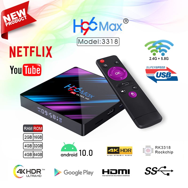 2021 H96 MAX RK3318 Smart TV Box Android 10.0 2GB 4GB/16G 32G 64G 4K Google Youtube Media Player Set top box Support for IP TV|Set-top Boxes| - AliExpress