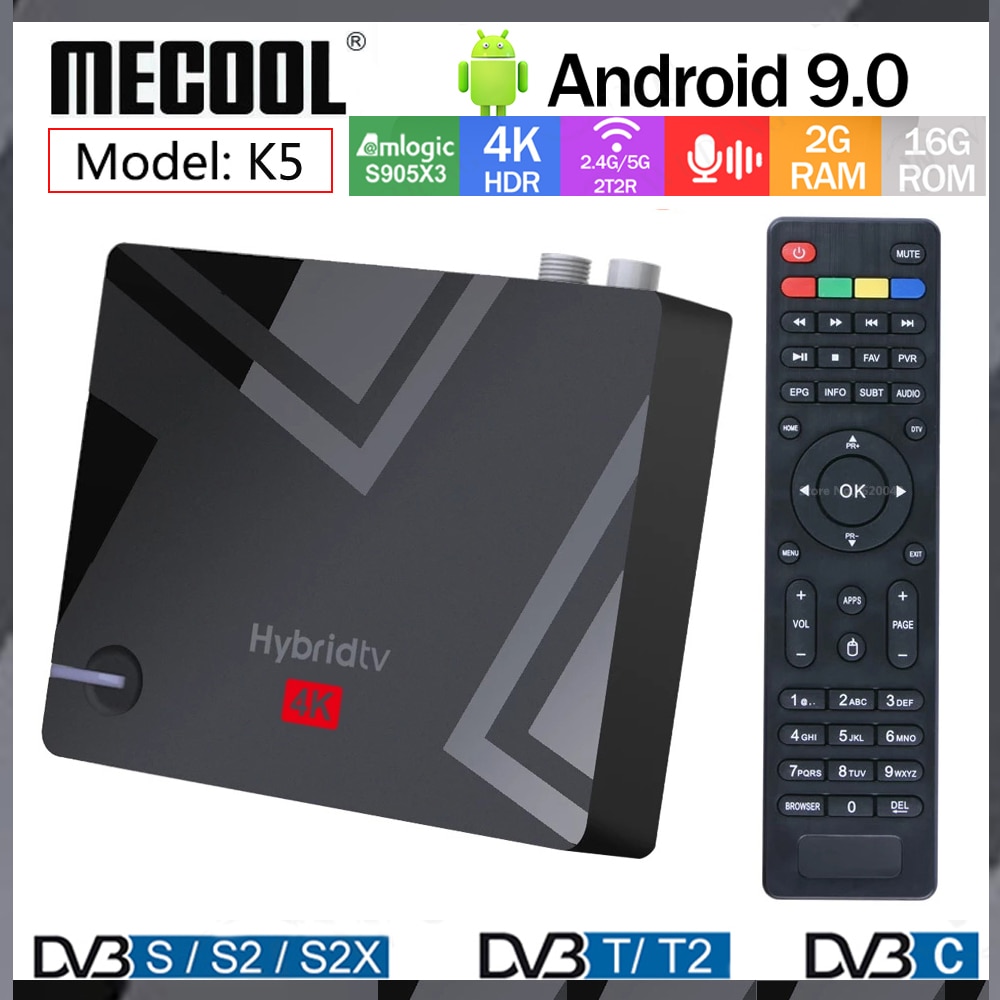 2021 Mecool k5 amlogic s905x3 smart tv box android 9.0 4k dvb s2/t2 hdmi2.0 bt4.1 duplo wifi 2.4 e 5g conjunto caixa superior