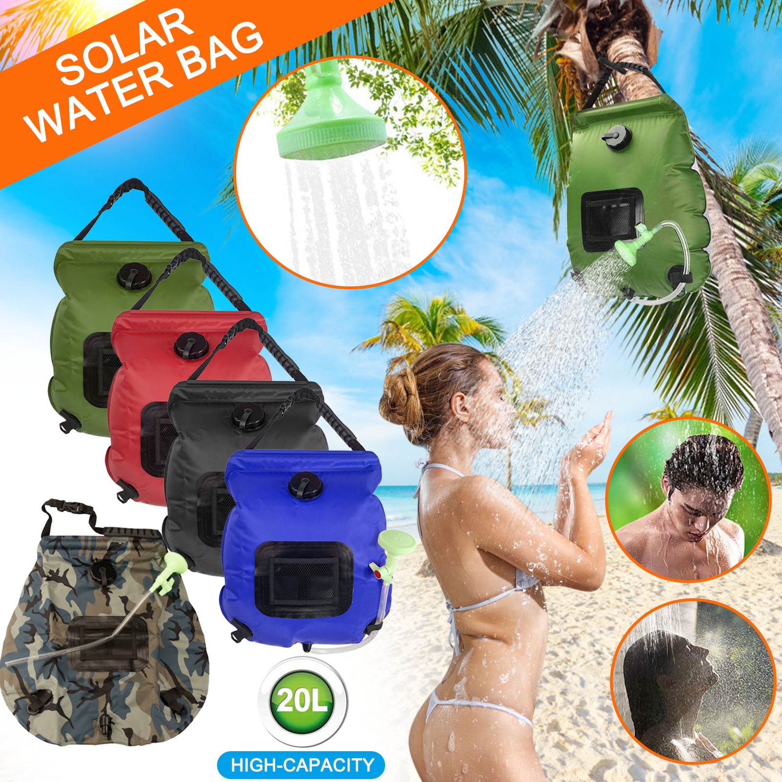 20L Portable Solar Thermal Water Bags Outdoor Camping Shower Bag Solar Heating Portable Folding Bathing Shower Head Switchable|Water Bags| - AliExpress