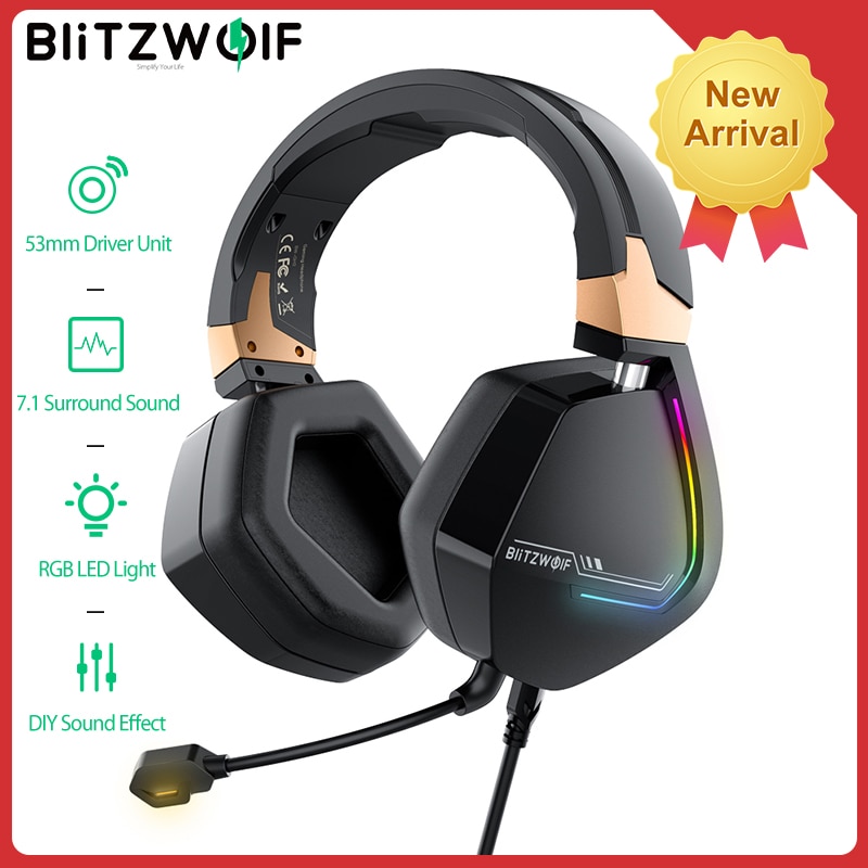 BlitzWolf BW-GH2 Gaming Headphones USB Wired 7.1 Channel 53mm Driver RGB Gamer Headset with Mic for Computer for PS3/4 Head Set