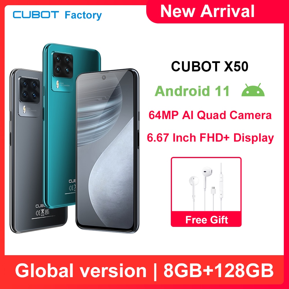 Cubot X50 2021 New Smartphone 64MP Quad Camera 8GB+128GB 6.67" FHD+ Large Display NFC Global Version Android 11 Cellphone