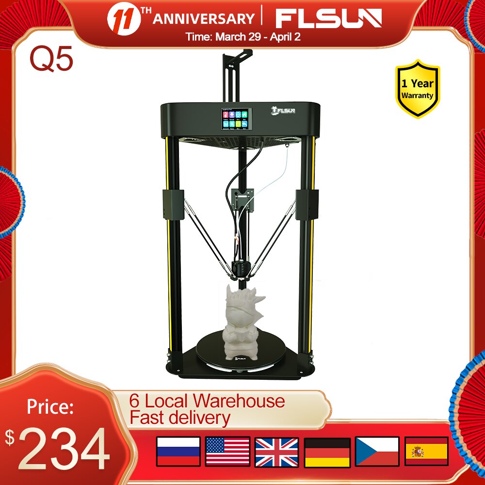 Flsun Q5 3D Printer DELTA Kossel Touch Screen TMC2208 Silent Driver Auto Leveling Resume Printing Easy Assembly 32Bit Main Board
