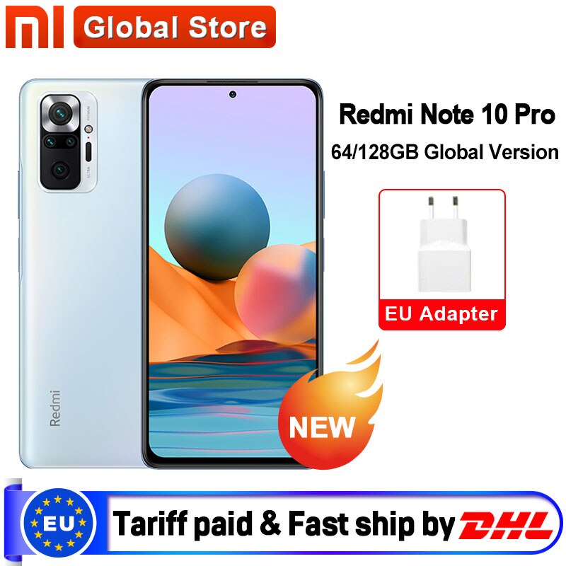 Global Version Xiaomi Redmi Note 10 Pro 64GB/ 128GB telephone Snapdragon 732G 108MP Camera 120Hz AMOLED Display