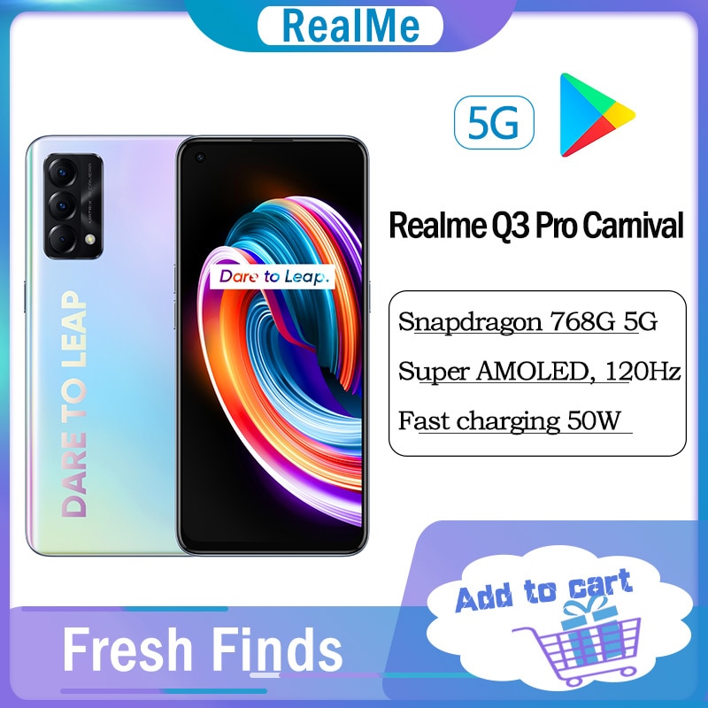 Origina Realme Q3 Pro Carniva 5G SmartPhone 8GB 128GB 6.4inch FHD+ Super AMOLED 120HZ 64MP Camera 50W Fast Charger google Play