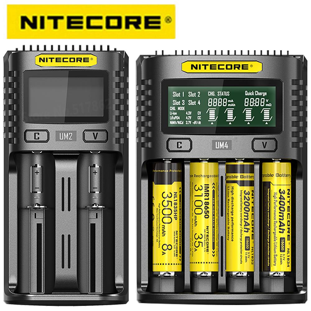 100% Original Nitecore UM4 UM2 USB QC Battery Charger Intelligent Circuitry Global Insurance li ion AA AAA 18650 21700 26650|Chargers| - AliExpress