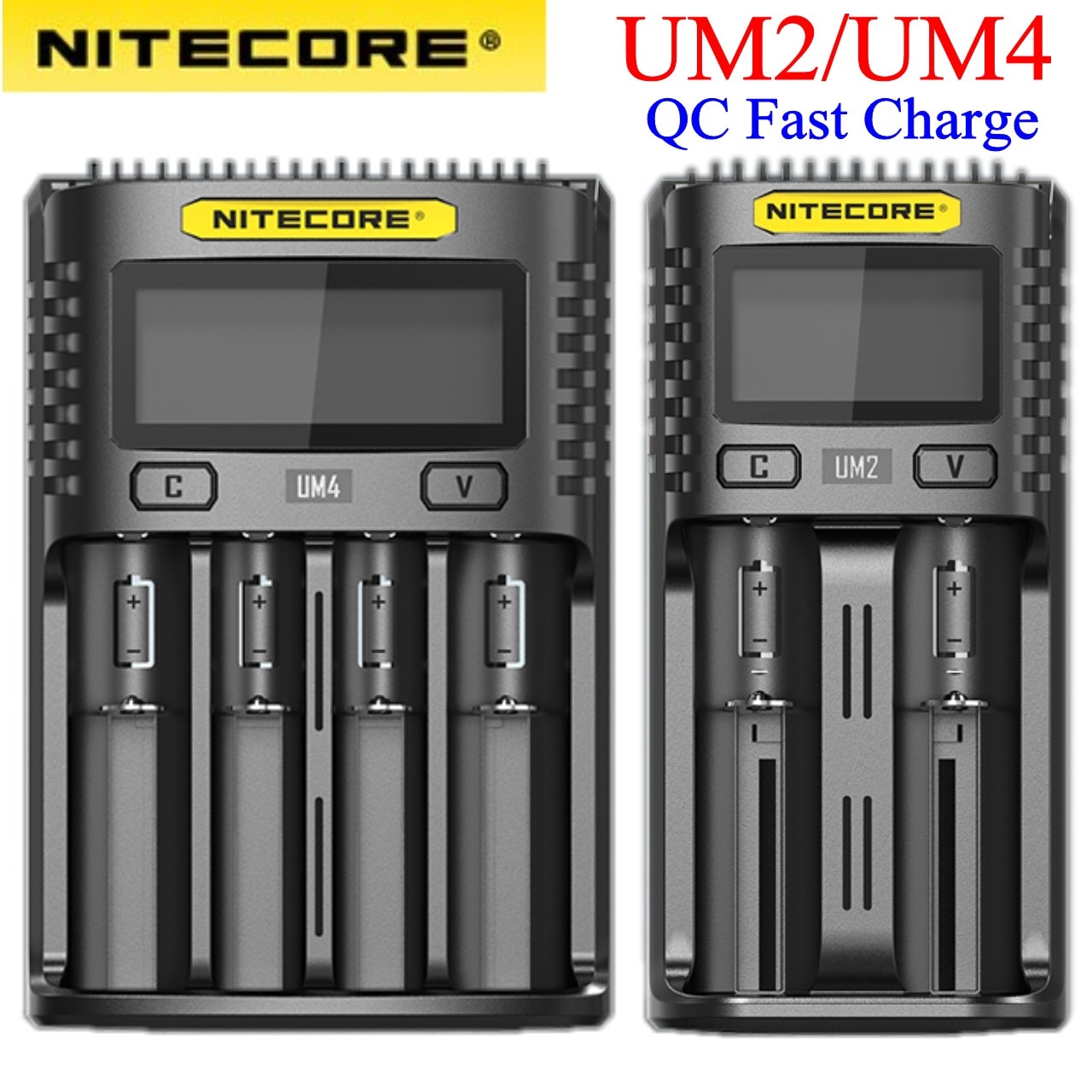 NITECORE UM4 UM2 C4 VC4 LCD Smart Battery Charger for Li ion/IMR/INR/ICR/LiFePO4 18650 14500 26650 AA 3.7 1.2V 1.5V Batteries D4|Chargers| - AliExpress