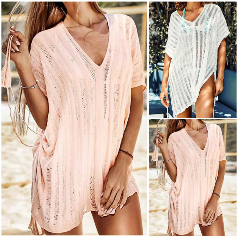 Summer Women Beachwear Dress Summer Short Sleeve Swimwear Bikini Beach Wear Cover Up Hollow Out Ladies Knitted Mini Beach Dress|Cover-up| - AliExpress