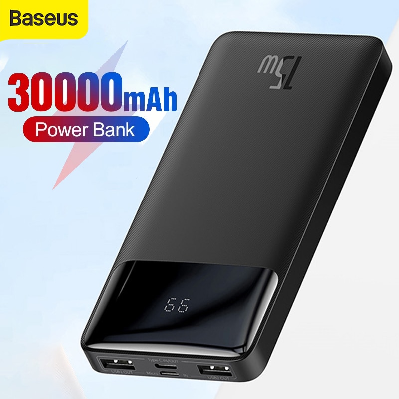 Baseus Power Bank Portable Charger 30000mAh External Battery PD 15W Fast Charging Pack Powerbank For Phone Xiaomi mi PoverBank