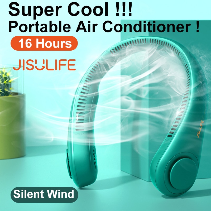 JISULIFE Mini Neck Fan Portable Bladeless USB Rechargeable Mute Sports Fans for Outdoor Ventilador Portatil Abanicos Cooling