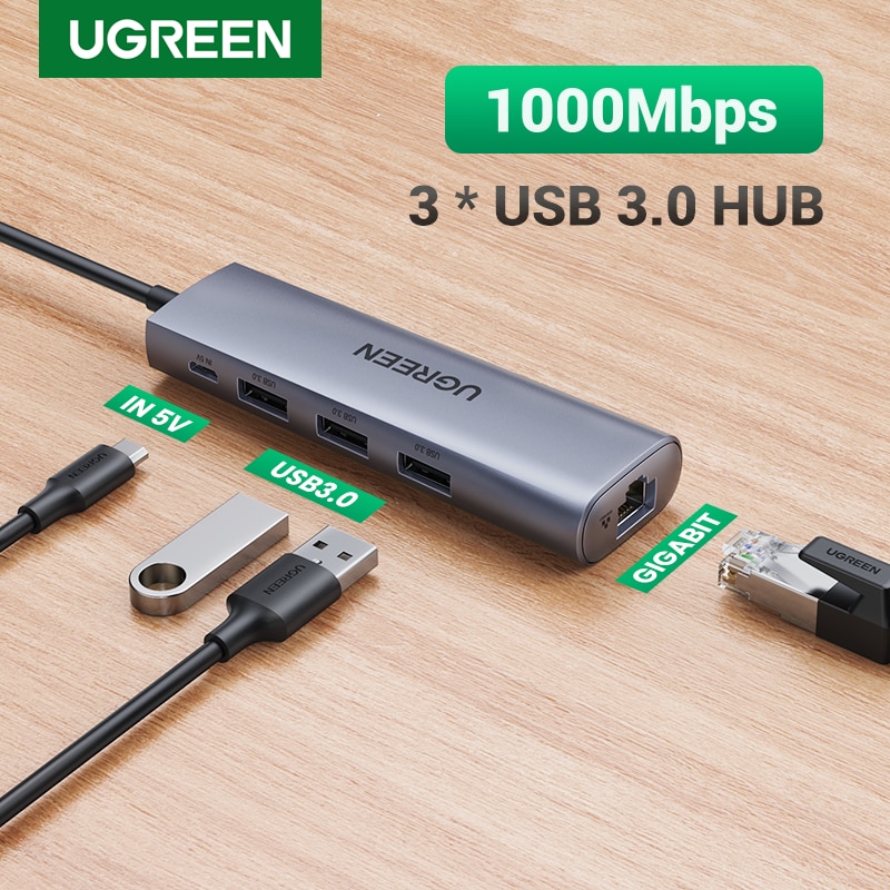 Ugreen USB Ethernet Adapter USB 3.0 to RJ45 3.0 HUB for Laptop Xiaomi Mi Box S/3 Ethernet Adapter Network Card USB Lan
