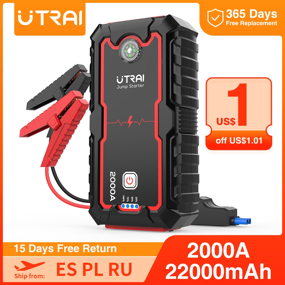 UTRAI 22000mAh/16000mah Car Jump Starter Power Bank Portable Car Battery Booster Charger 12V Starting Device Diesel Car Starter