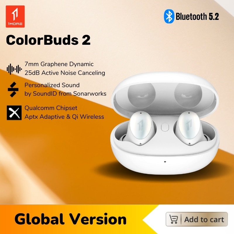 1MORE ColorBuds 2 Tws Bluetooth 5.2 Wireless EarBuds 25dB ANC Noise Cancelling Headphones aptX Adaptive Personalized SoundID