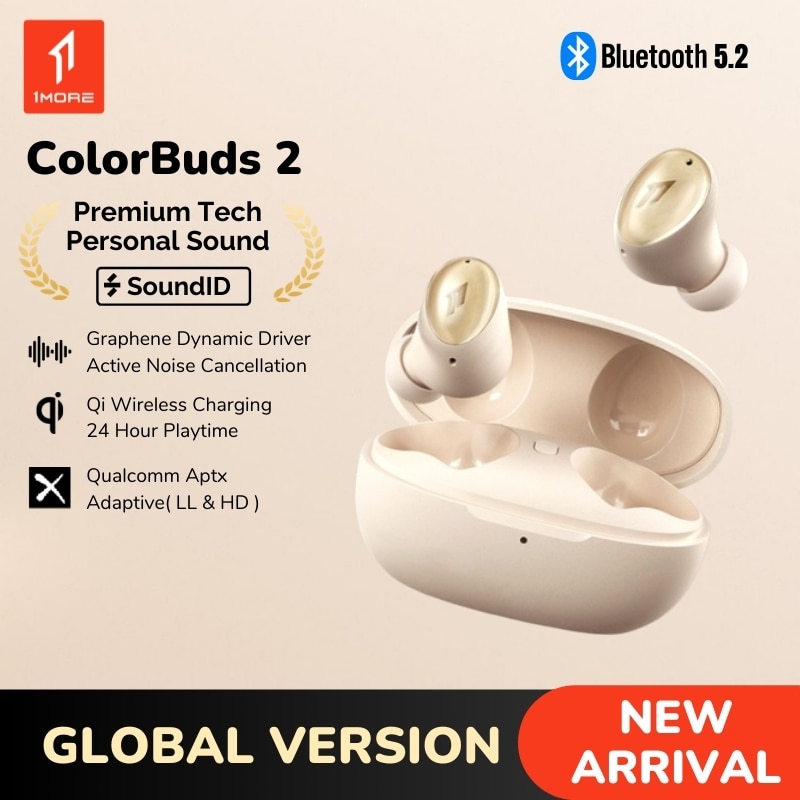 1MORE ColorBuds 2 Wireless Headphones AptX Bluetooth 5.2 Tws EarBuds ANC Noise Canceling SoundID Wireless Charge 24H Playtime