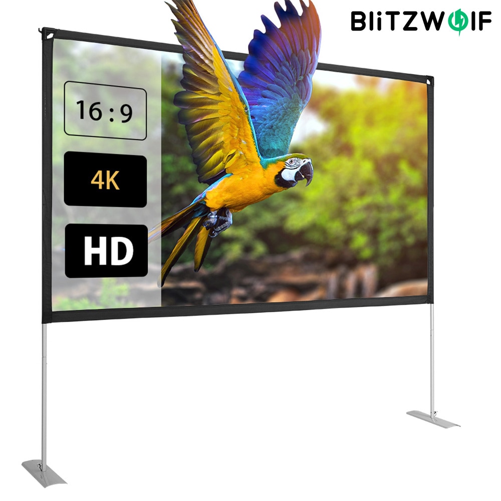 BlitzWolf BW-VS5 100 inch Projection Screen 16:9 with Stable Stand HD 4K Resolution 160°Viewing Angle Wide Compatibility Screen