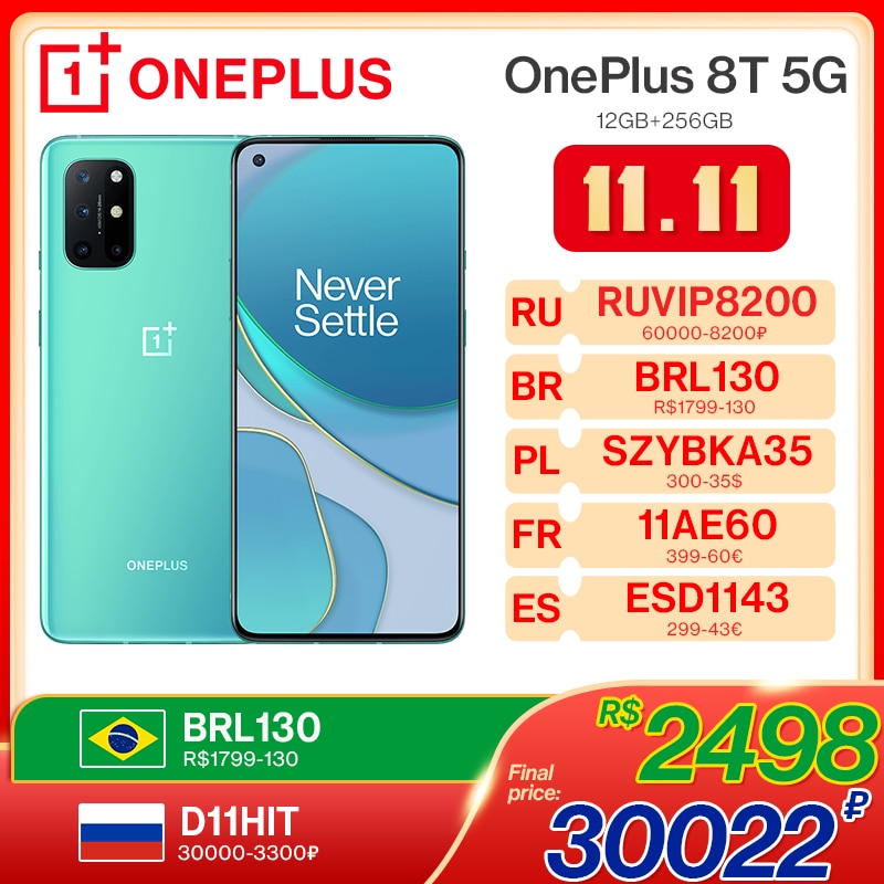 Global Version OnePlus 8T 8 T 12GB 256GB OnePlus Official Store Snapdragon 865 5G Smartphone 120Hz AMOLED Fluid Screen 48MP 65W