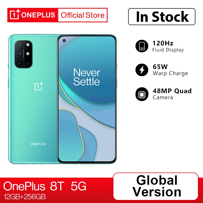 Global Version OnePlus 8T OnePlus Official Store 12GB 256GB Snapdragon 865 5G Smartphone 120Hz AMOLED Fluid Screen 48MP Quad 65W