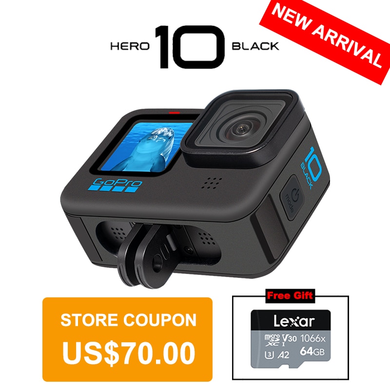 GoPro HERO 10 Black Underwater Action Camera 4K 5.3K60 Video, Helmet Sports Cam 23MP Photos, 1080p Live Streaming Go Pro HERO10