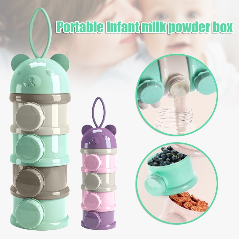 Portable 4 Layer Milk Powder Box Cartoon Bear Baby Feeding Formula Dispenser Multipurpose Food Snacks Storage Box B88