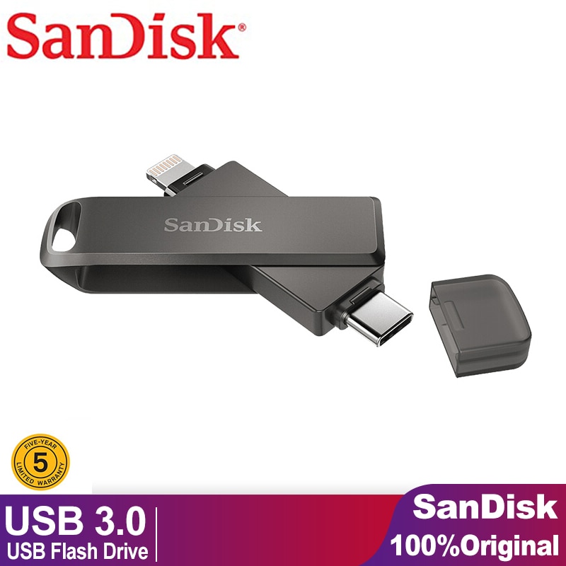 SanDisk Pendrive iXpand Flash Drive Luxe 128GB 64GB 256GB Mini ixpand iphone Metal Memoria USB C Flash Drive Lightening Pendrive