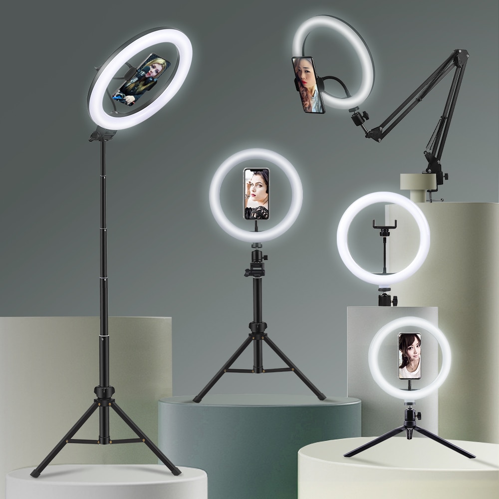 Selfie Ring Light Photography Led Rim Of Lamp With Mobile Holder Support Tripod Stand Ringlight For Live Video Streaming