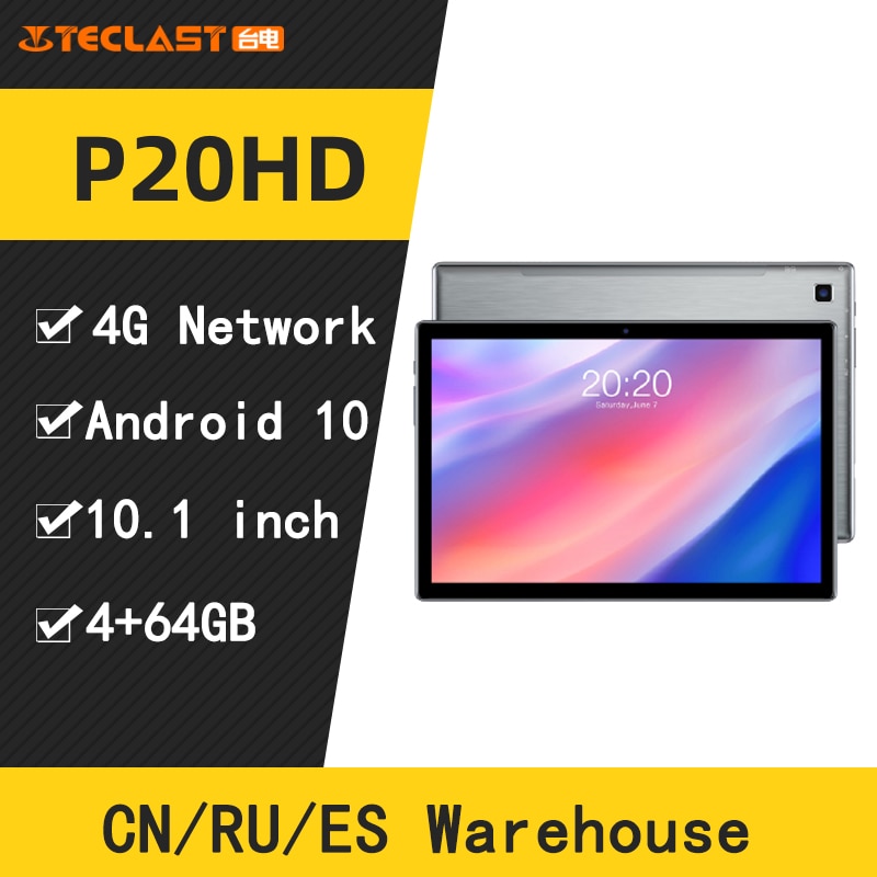 Teclast P20HD 10.1" Android 10 Tablet 1920x1200 SC9863A Octa Core 4GB RAM 64GB ROM 4G Network AI Speed-up Tablets PC Dual Wifi