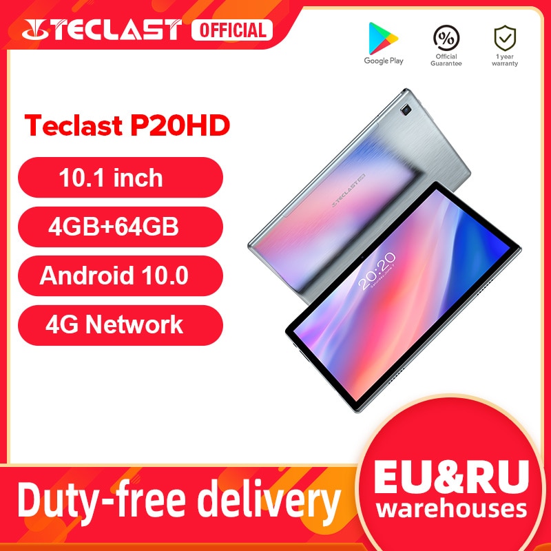 Teclast P20HD 10.1" Android 10 Tablet 1920x1200 SC9863A Octa Core 4GB RAM 64GB ROM 4G Network AI Speed-up Tablets PC Dual Wifi