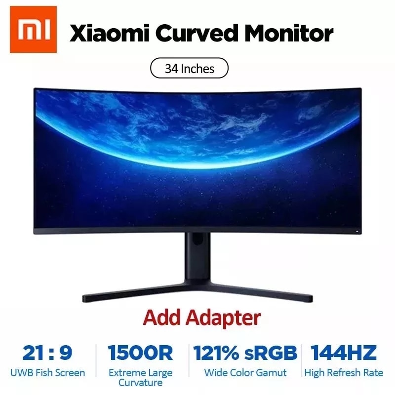 XIAOMI Curved Gaming Monitor 34-Inch 3440*1440 WQHD 21:9 Bring Fish Screen 144Hz High Refresh Rate 121% sRGB 1500R Curvature