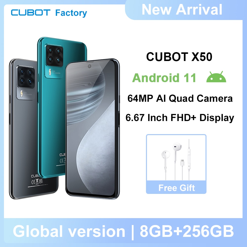 2021 Cubot X50 Smartphone 8GB+256GB 64MP Quad Camera 4500mAh 6.67" FHD+ Large Display NFC Global Version Android 11 Cellphone
