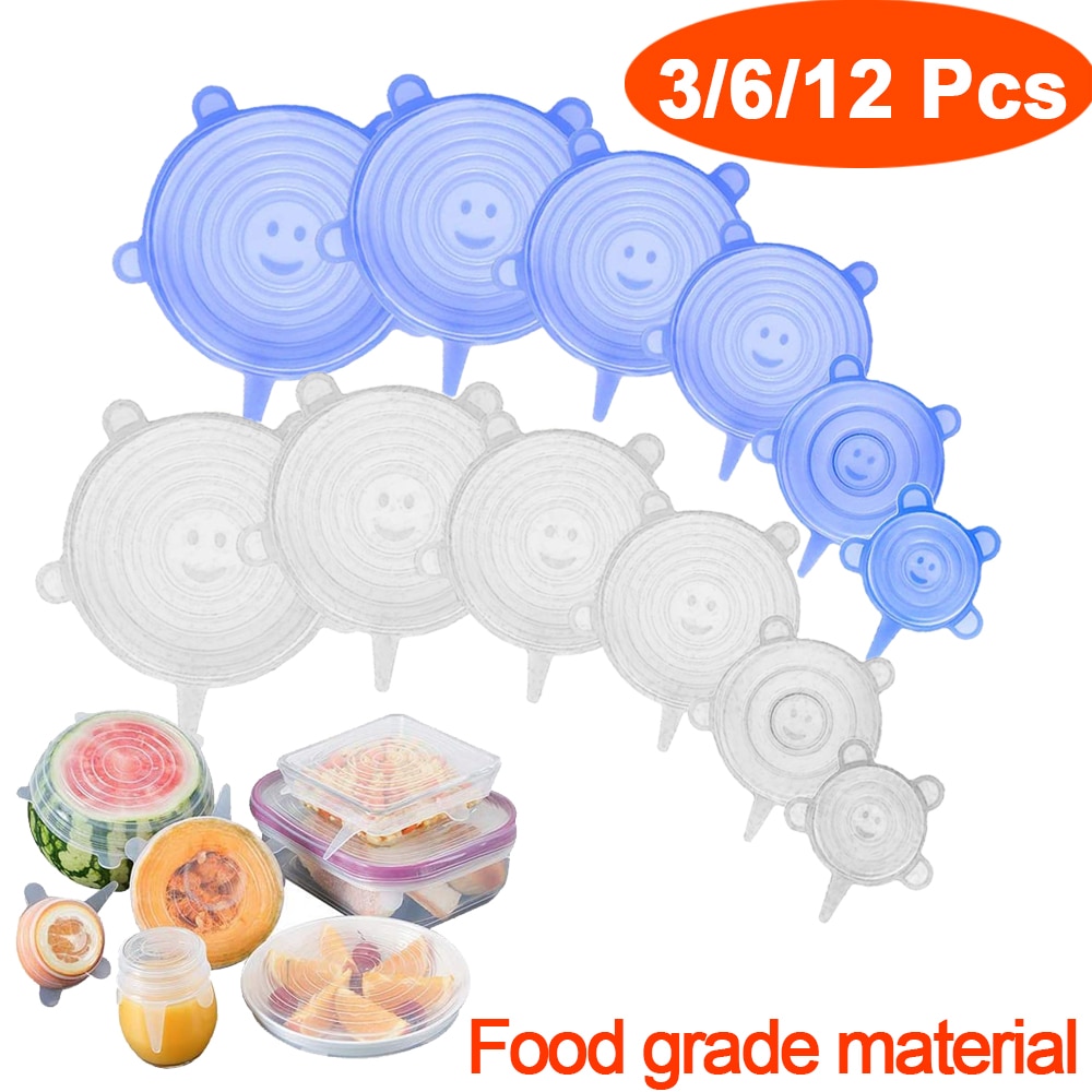 3/6/12 Pcs Food Silicone Cover Cap Universal Silicone Lids for Cookware Bowl Microwave Reusable Stretch Lids Food Wrap|Cookware Lids| - AliExpress