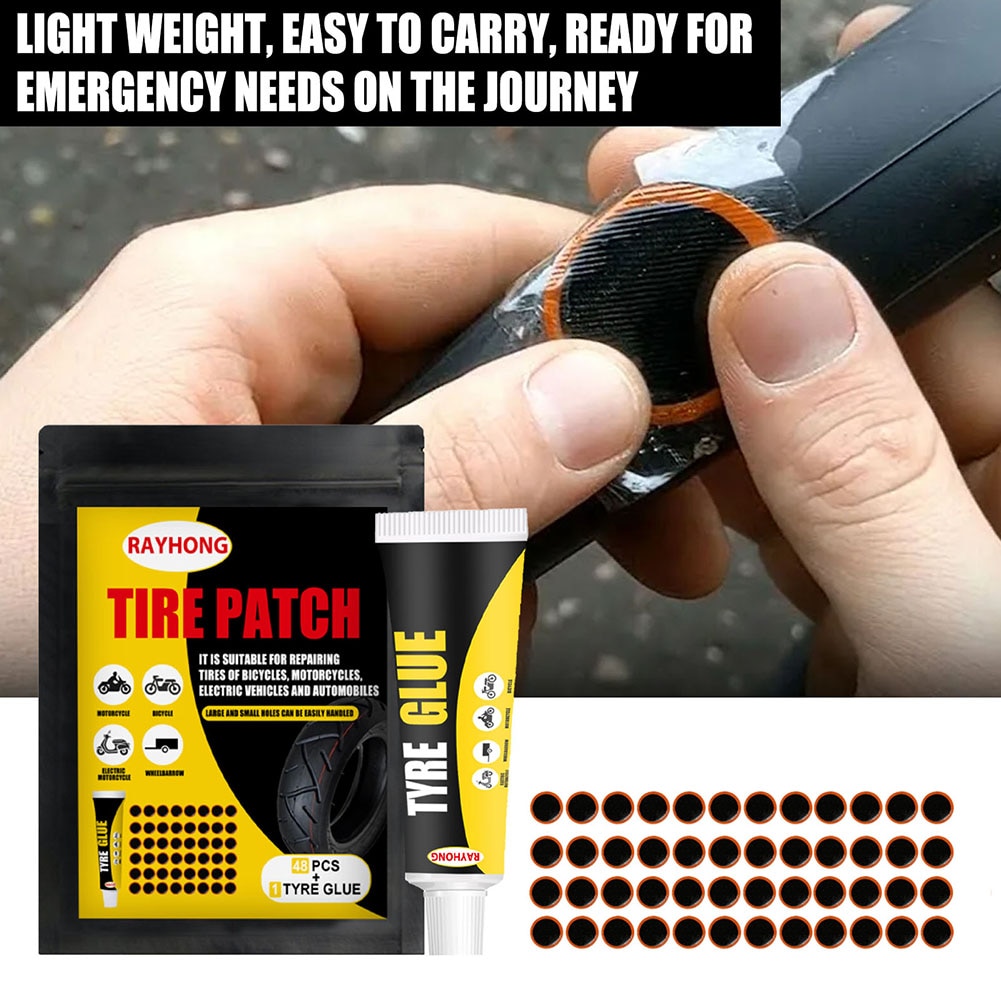 48pc Bike Tire Patch Bicycle Tire Repair Kit Tire Glue Repair Patch Inner Tube Puncture Repair Tool MTB Road Bike Tire RepairKit