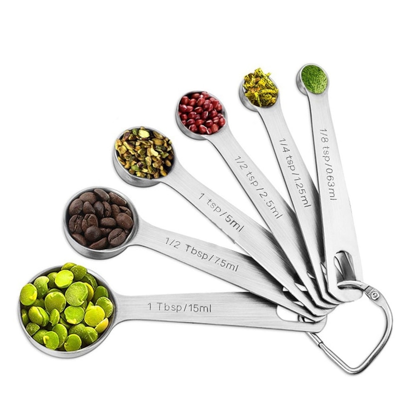6 Pcs/set Measuring Spoons Stainless Steel Seasoning Coffee Tea Measuring Spoons With Scale Bakery Tool Kitchen Supplies