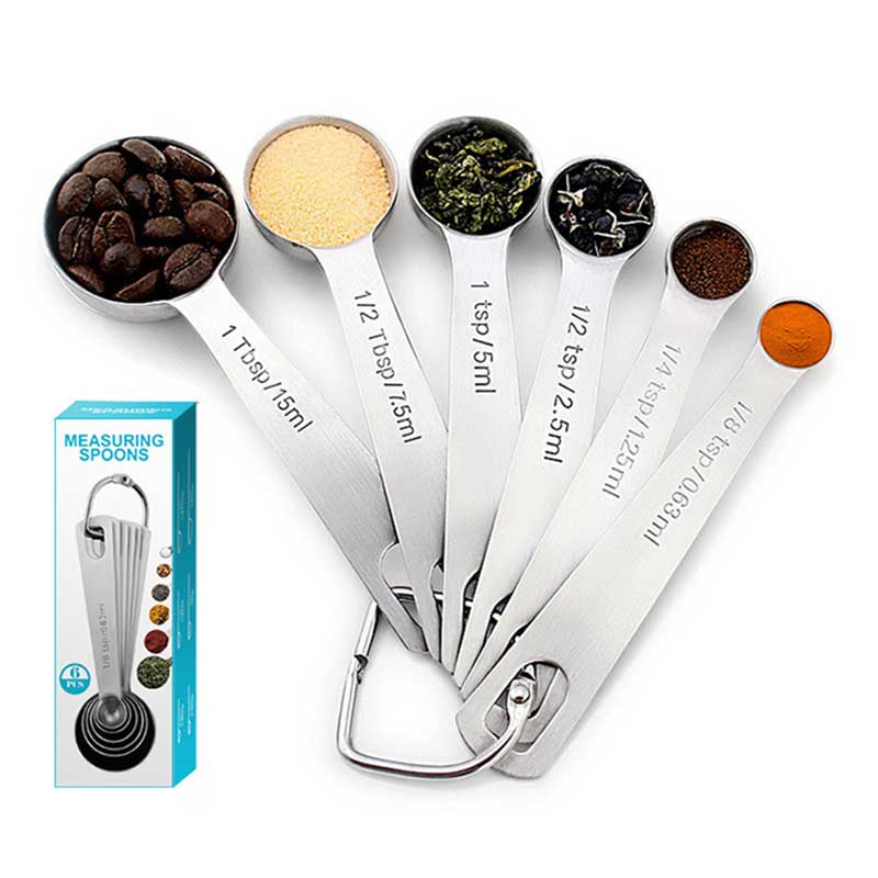 6 pcs/set Measuring Spoons Stainless Steel Seasoning Coffee Tea Measuring Spoons With Scale Bakery Tool Kitchen Supplies