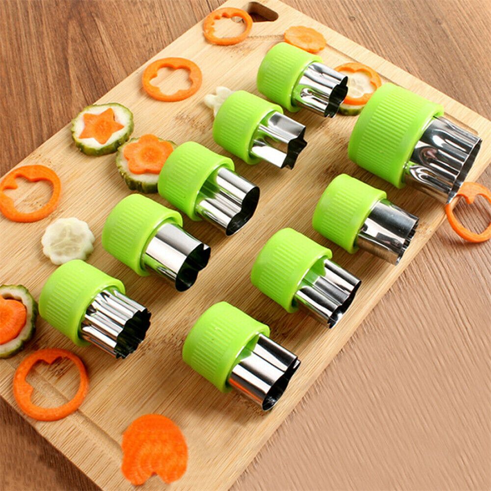 9 Pcs Vegetable cutter shapes Set fruit and Cookie Stamps Mold cookie cutter Decorative Food for kids baking