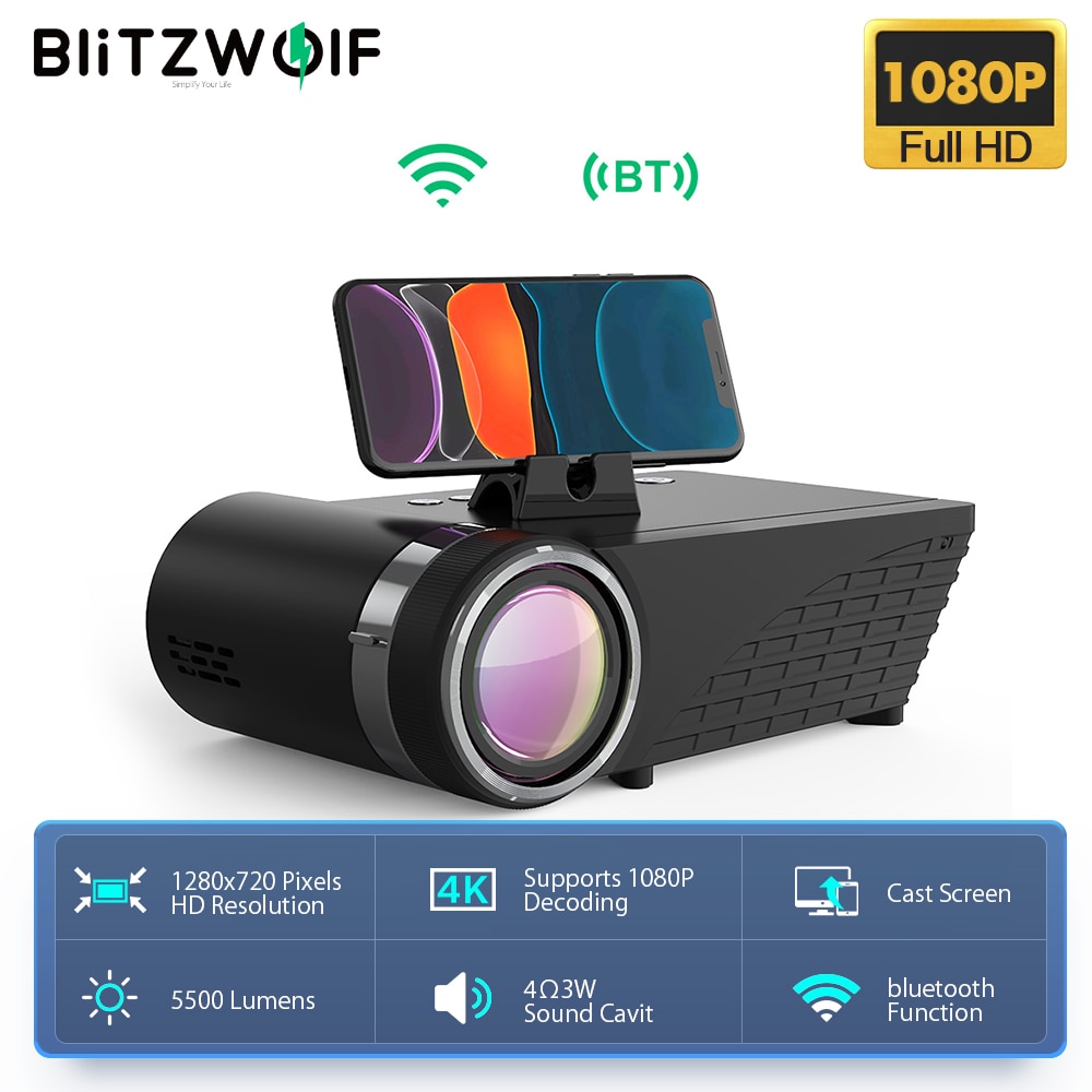 BlitzWolf BW-VP8 WIFI Projector 5500Lumens LCD LED Cast Screen Buetooth Earphone Sound Wireless Phone Same Screen Full HD 1080P