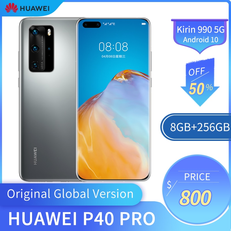 Global Huawei P40 Pro 5G Mobile Phone 6.58 Inches OLED Screen 8GB +256 GB Smart Phone 50MP +32MP 4200mAh Kirin 990 Android 10