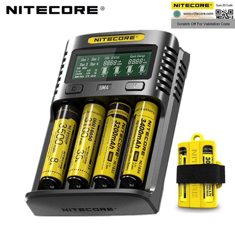 Original Nitecore UM4 USB four-slot QC Charger Intelligent Circuitry Global Insurance li-ion AA 18650 14500 16340 26650 Charger