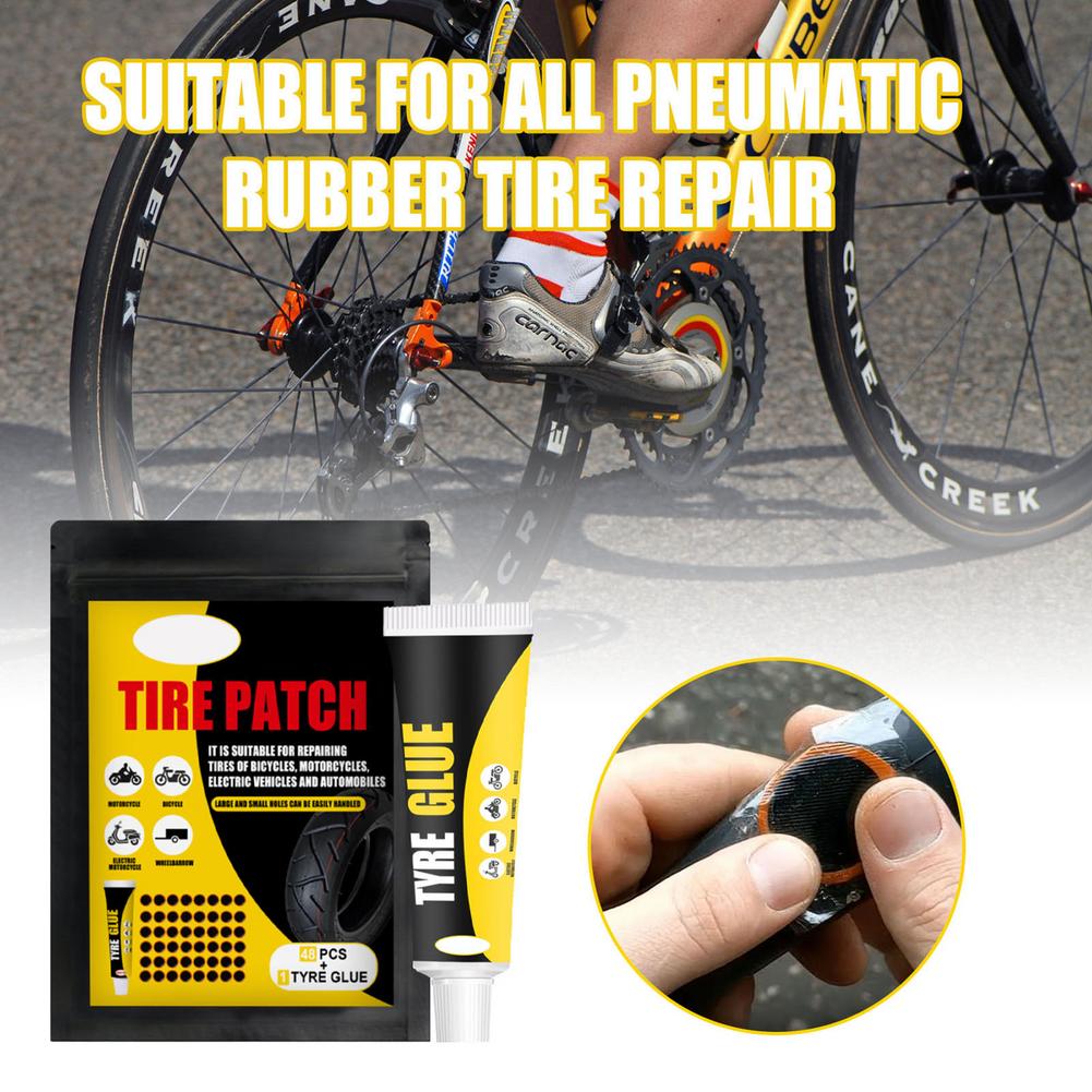 Tire Patch Kit Inner Tube Professional Repairing Tool Set Include 48PCS Patch 1PC Fluid Professional Bike Tire Repair Tools Tire