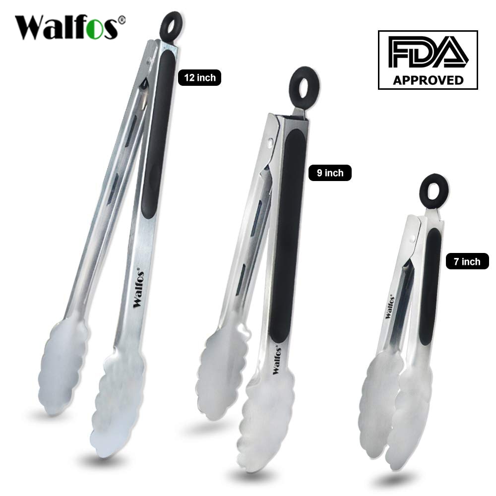 WALFOS BBQ Grilling Tong Salad Serving Food Tong Stainless Steel Metal Kitchen Tongs Barbecue Cooking Locking Tong