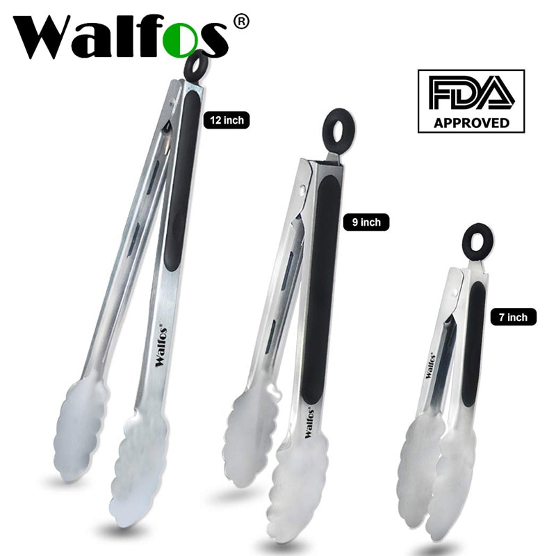 WALFOS BBQ Grilling Tong Salad Serving Food Tong Stainless Steel Metal Kitchen Tongs Barbecue Cooking Locking Tong