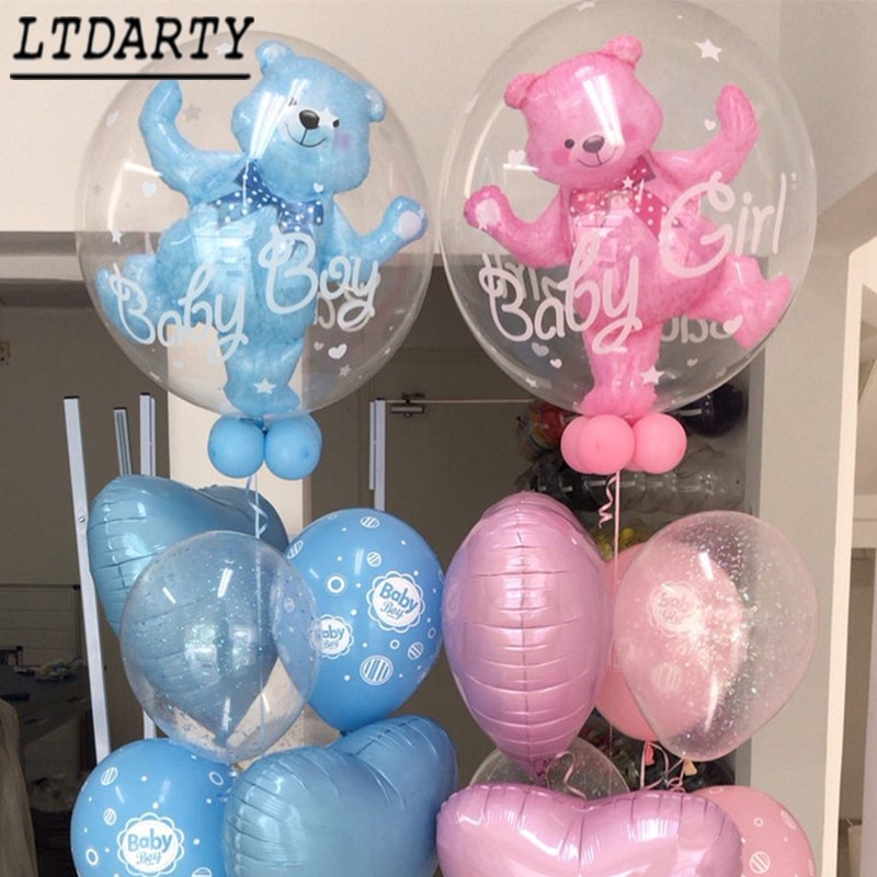 24inch Baby Boy Girl Blue Pink Bubble Bear Aluminum Foil Balloon Birthday 1 Year Old Baby Bath Decorations Children Toys Ball - Ballons & Accessories - AliExpress