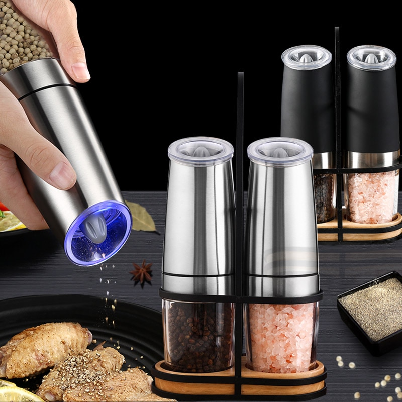 Electric Salt And Pepper Grinders Stainless Steel Automatic Gravity Herb Spice Mill Adjustable Coarseness Kitchen Gadget Sets - Mills - AliExpress